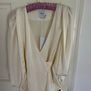 Misa Cream Balloon Sleeve Wrap Blouse